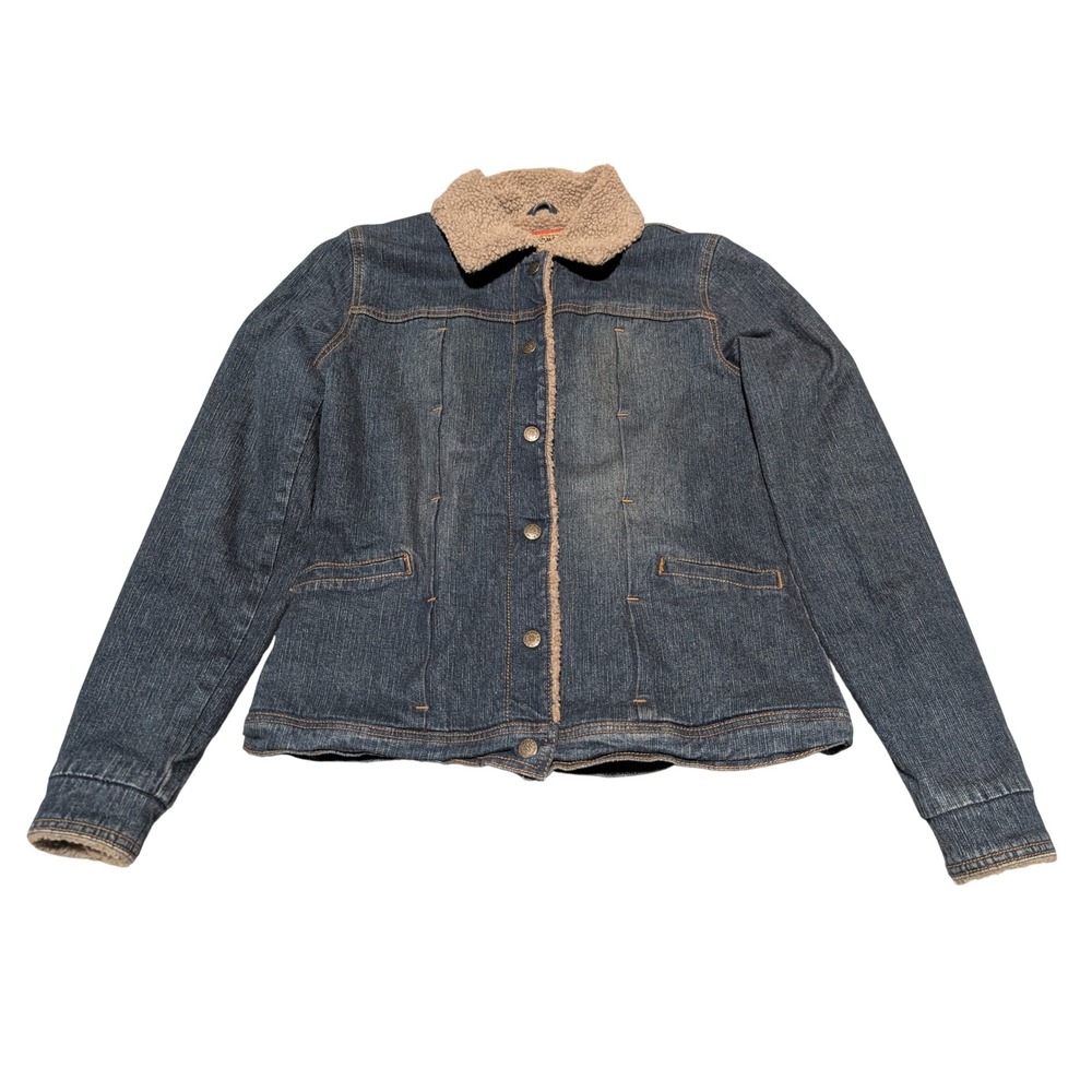 Boom Boom Jeans Denim Jacket Womens S Blue Sherpa Lined Vintage Trucker Coat